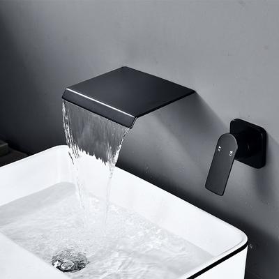 BAKALA Grifo de baño negro mate/cromo montado en la pared grifos de lavabo tipo cascada grifos para lavabo mezclador de agua fría y caliente