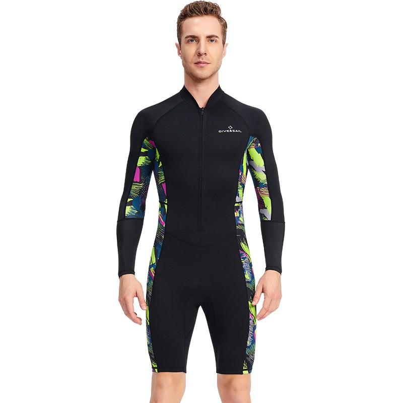 

Diving Suit Men s One-piece Long-sleeved Sun-proof 1.5mm Snorkeling Surfing Warm Swimming Shorts L чёрный