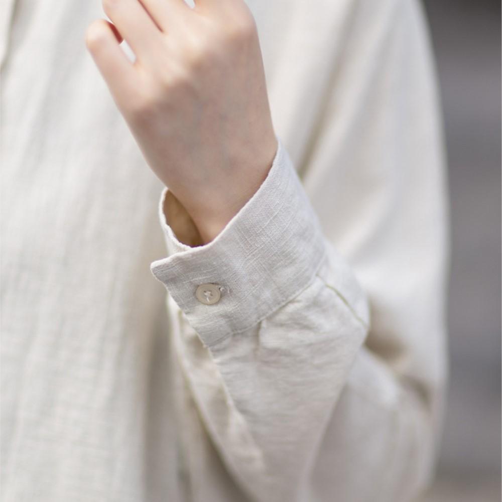 Johnature Women Vintage Shirts Tops Spring Chinese Style Stand Long Sleeve Solid Color Loose Shirts