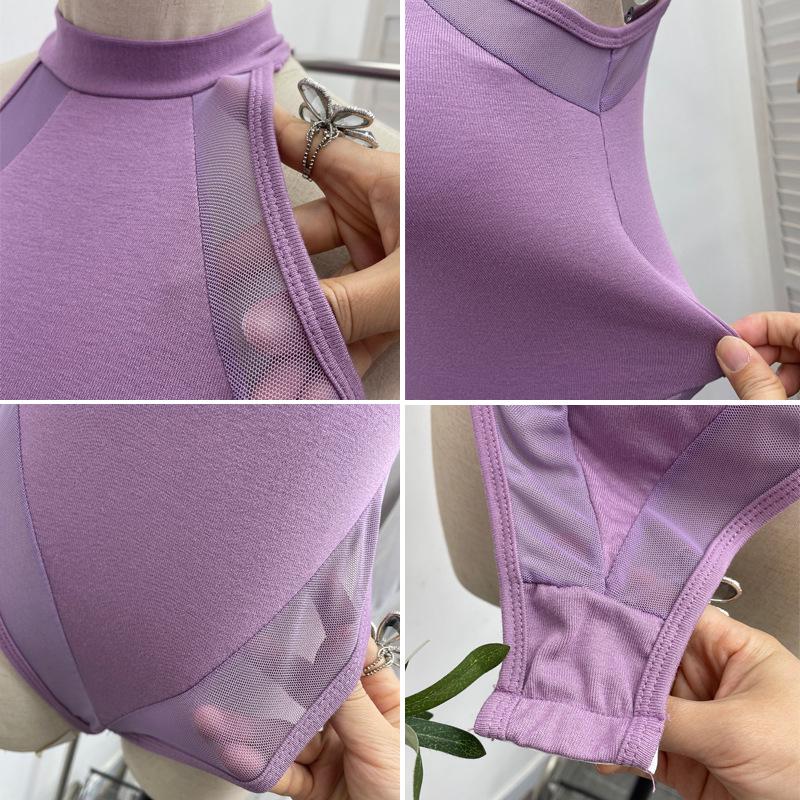 Sexy Stretchy Halter Bodysuit with Chest Pads and Sleeveless Camisole Design