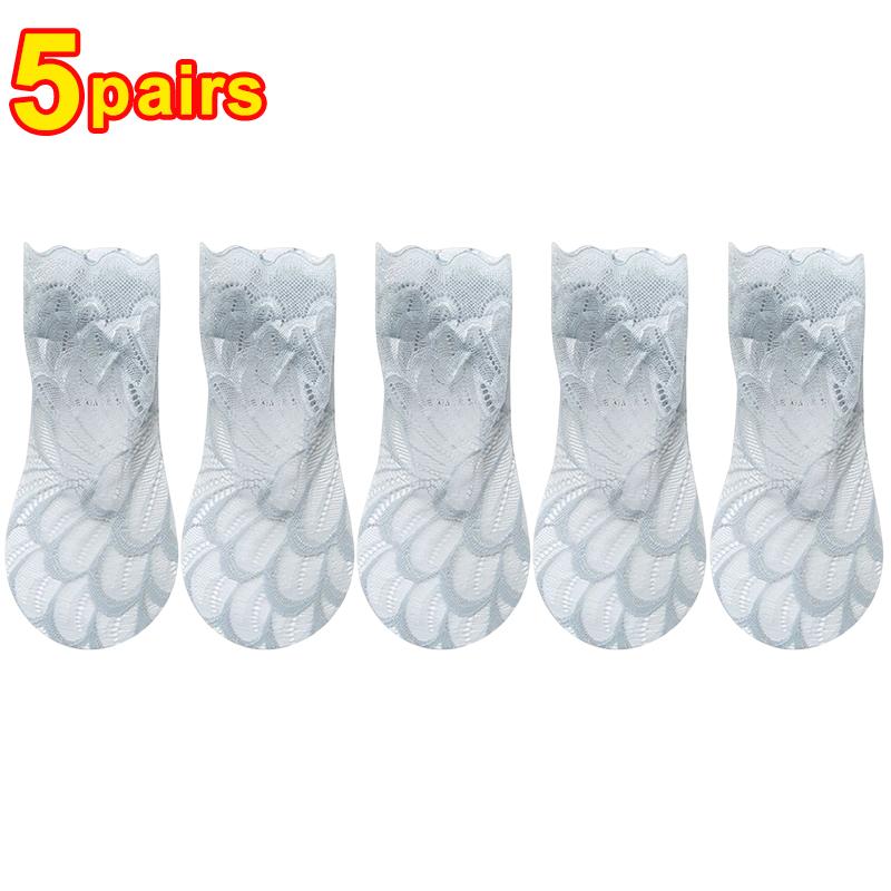 1/5 perechi de șosete din plasă cu flori din dantelă pentru femei.