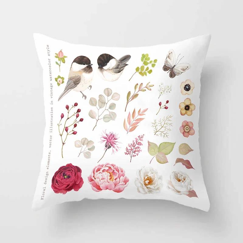 Birds and Flowers Decorative Pillowcases Living Room Office Home Pillowcases Car Ornaments