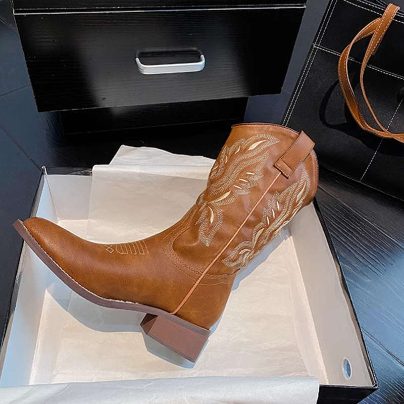 He Sui Western Cowboy Boots Women's Retro Knight Boots Winter Spring Summer Thin Ethnic Style Boots Short Boots