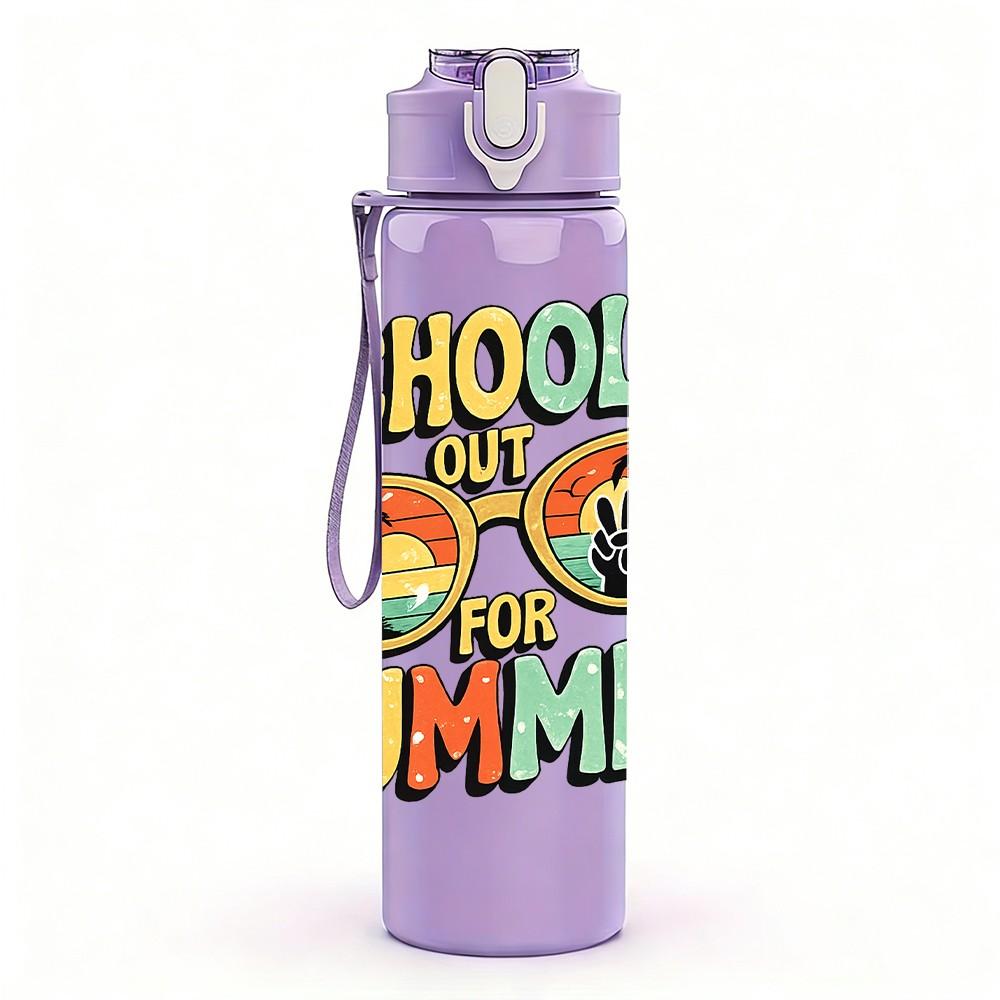 1PC School's Out For Summer Slogan Badge Print 750ml Color Plastic Sports Water Bottle Leakproof Flip Straw Lid Suitable for Sports Office Home Use