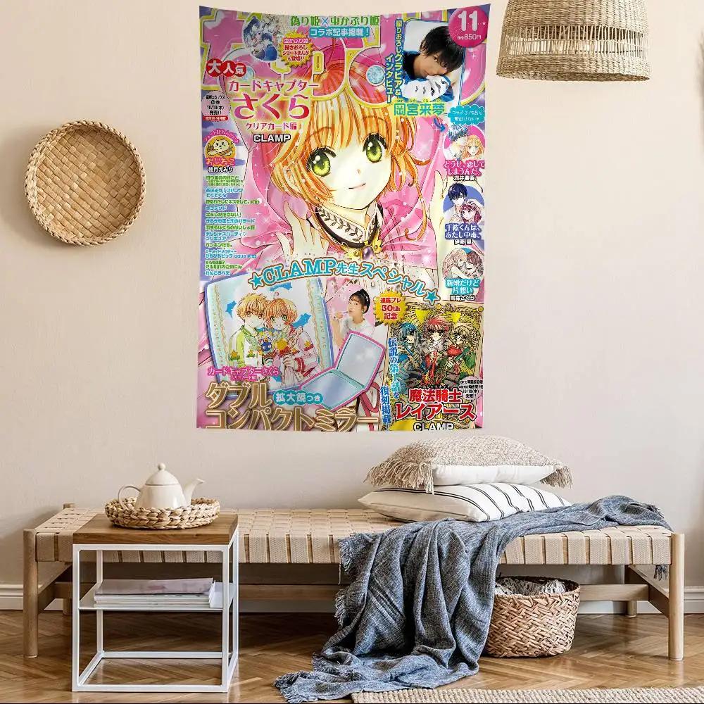 Anime Cardcaptor Sakura Anime Tapestry Hippie Flower Wall Carpets Dorm Decor Wall Hanging Home Decor