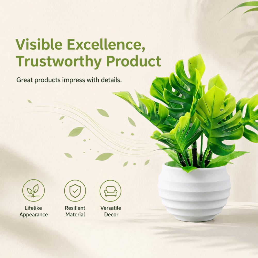 with Flowerpot Monstera Leaf Artificial Plant Green Leaves Simulation Green Plant  Desktop Ornament