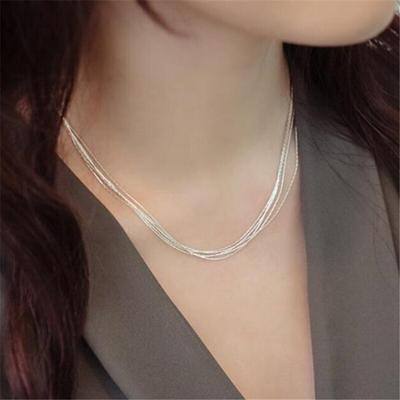 Handmade Wedding Real 925 Sterling Silver Multilayer Clavicle Chain Choker Necklaces For Women Lady Silver 925 Jewelry N090