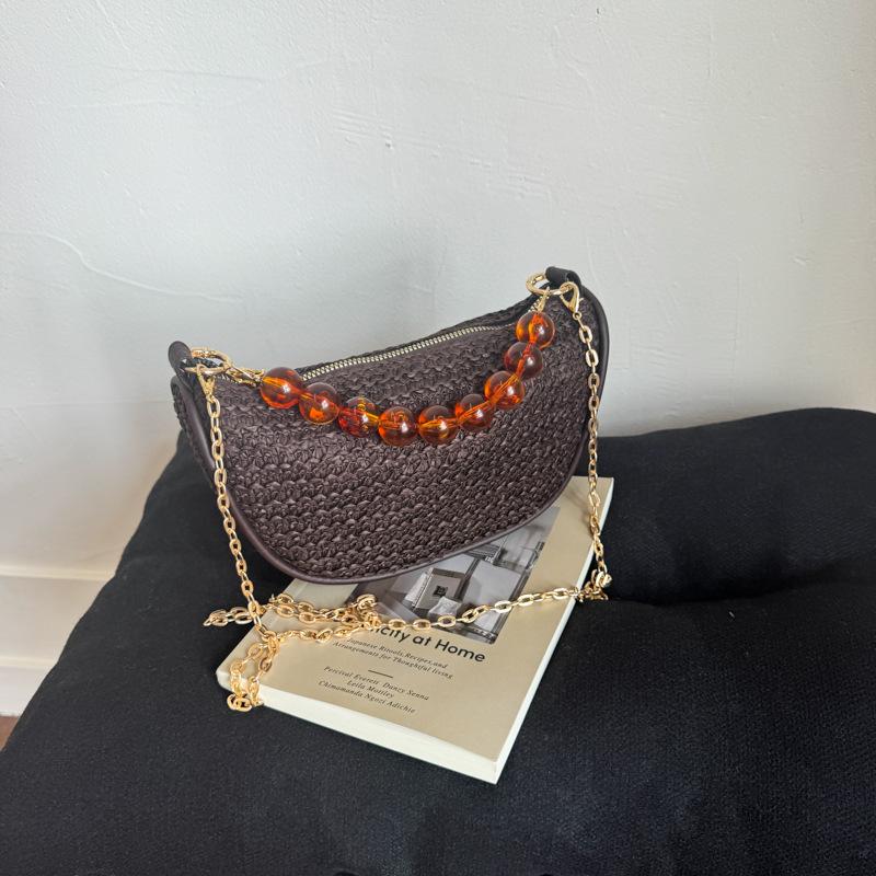 

Летняя новая однотонная сумка с бисером, простой и легкий дизайн, цепочка на плечо, сумка-мессенджер для женщин