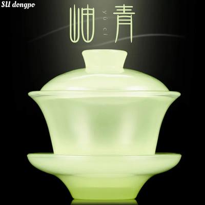 Large Porcelain Sancai Gaiwan Xiu Celadon Tea Bowl Ceramic Thickened Transparent Glass Gaiwan Set Nice Tea Tureen for Pu 'er Tea