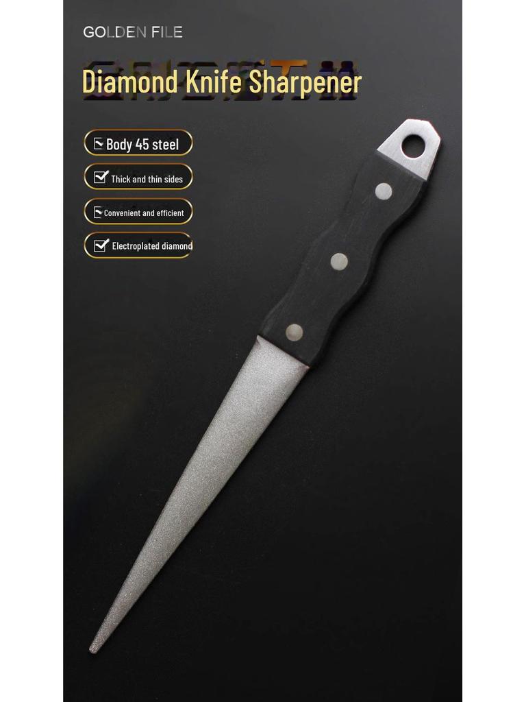 Japanese-Style Diamond Knife Sharpener with Pointed Black Handle for Kitchen Knives - Model 0808D