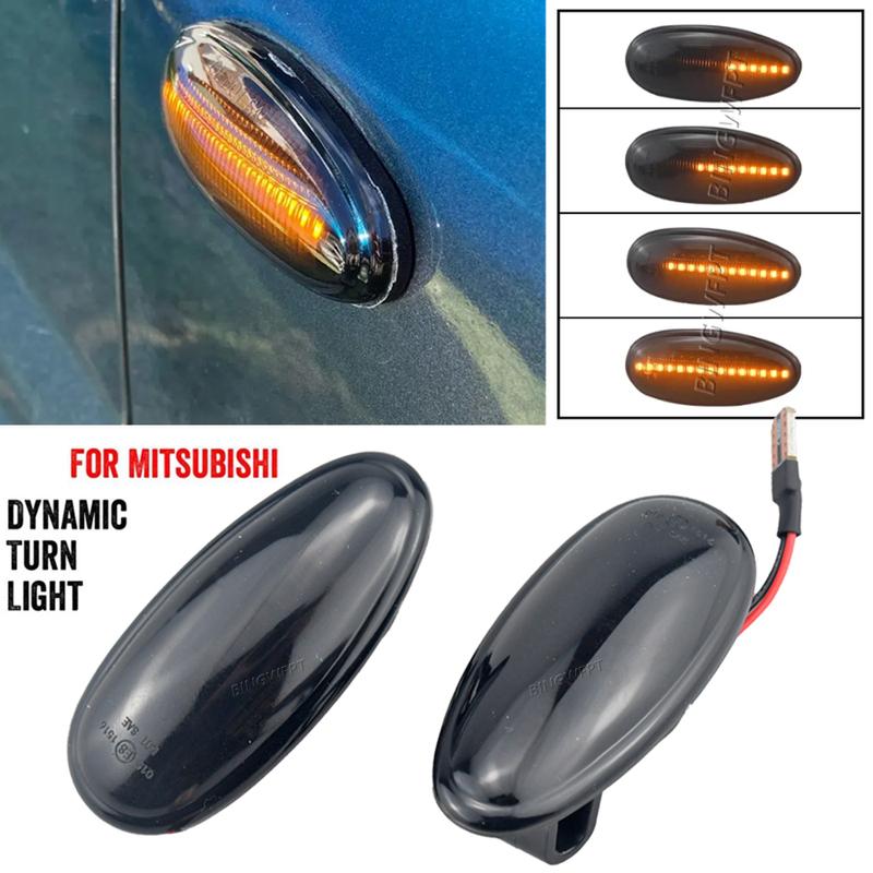 2PCS For Mitsubishi Outlander (CU) Pajero/Montero Sport (K9) 2003-2009 Dynamic Smoke LED Side Marker Light Turn Signal Lamp