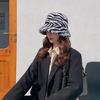 Zebra Grain Ornamented Hats with Flat Top & Wide Brim for Winter Warm Keeping