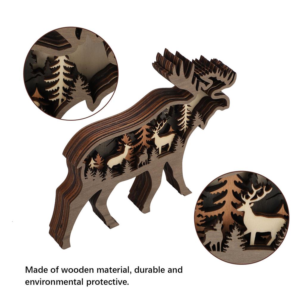 Multi Layer Carved Wooden Ornament Wooden Carving Animal Wall Art Home Desktop Decoration