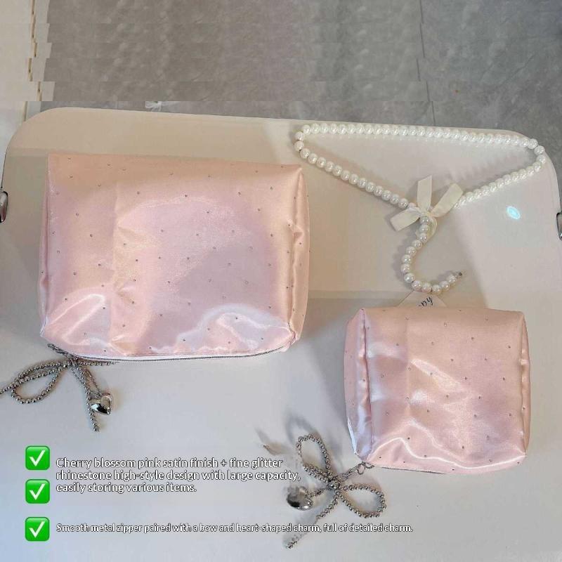 Fashion Rhinestone Small Makeup Bag Beaded Bowknot Multi-Purpose Cosmetic Bag Storage Bag Travel