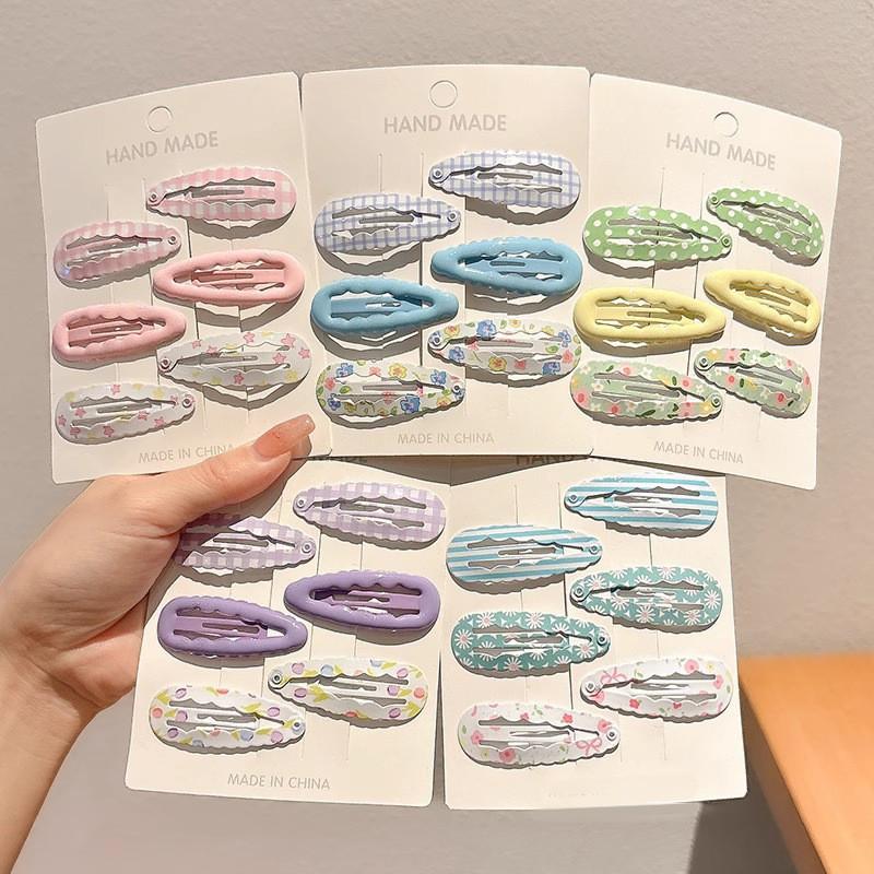 6pcs New Cute Floral Hair Clip Girl Check Sweet Colored Bangs Clip BB Clip Hair Accessories