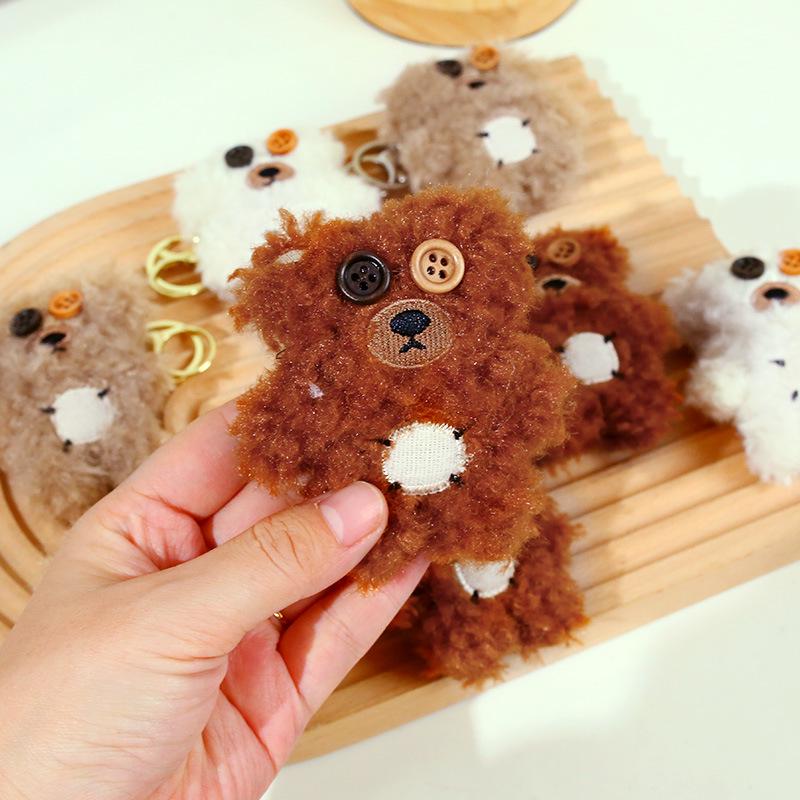 Cartoon Plush Bear Doll Keychain with Button Eyes