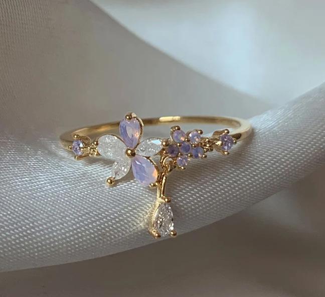 New Cute Colorful Zircon Flower Ring For Women Girl Fashion Vintage Zircon Adjustable Rings Jewelry Gift
