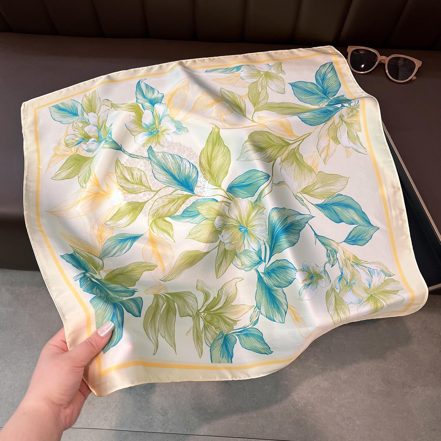 Women S Summer Floral Print Imitation Silk Square Scarf Versatile Decorative Neck Scarf 6565cm белый