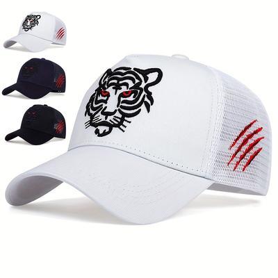 Unisex Tigerkopf-Stickerei Baseball-Netzkappen Frühling und Herbst Outdoor Verstellbar Lässig Hüte Sonnenschutzhut Sport Golfkappe