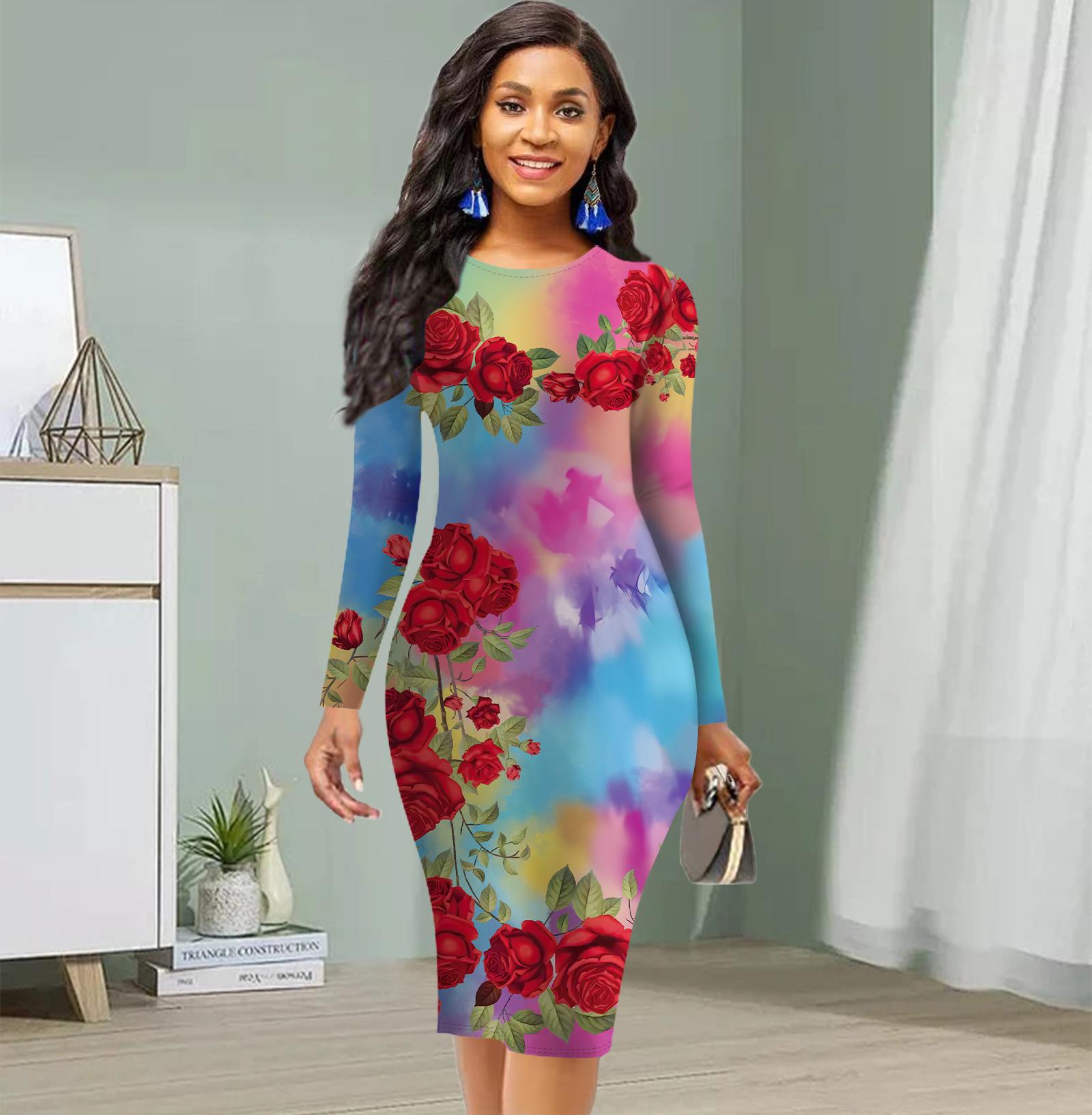 

Длинный рукав, талия, облегающее, офисное, облегающее, красное, с принтом феи, элегантное облегающее платье 5XL разноцветный