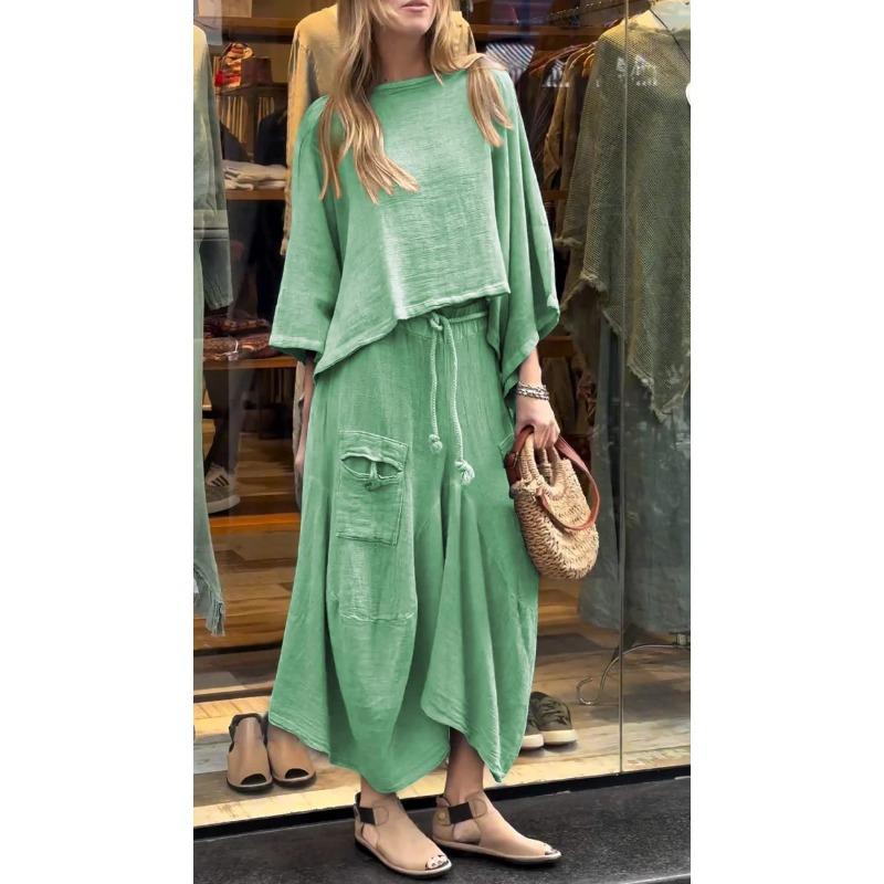 Damen Mode Lässig Einfarbiger Druck Sommer Frühling 3/4 Ärmel Rundhalsausschnitt Rock Anzüge