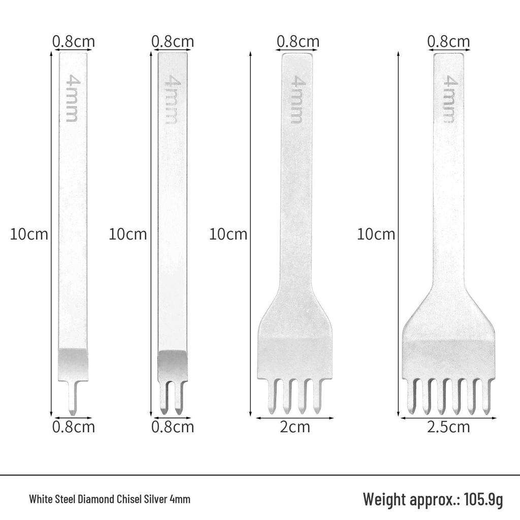 White Steel Diamond Awl 3-4-5-6mm Handmade Leather Hole Punch Tool for DIY Leather Craft and Hand Sewing