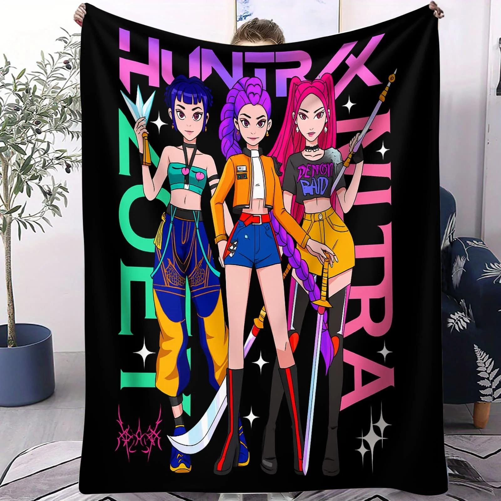 

KPop Demon Hunters Huntrix Flannel Blanket Blue Cat Throw Blanket for Bedroom Sofa Outdoor Travel Fan Gift Multifunctional Decor 70x100cm білий