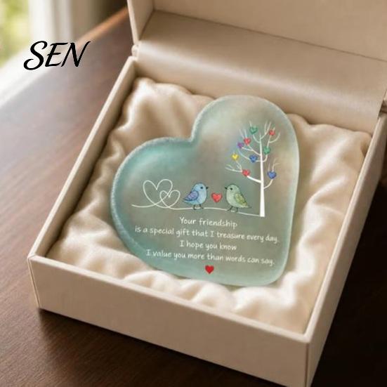 Appreciation Gifts for Long Distance Friend Heart Shape Acrylic Friendship Ornament with Engraved Verse & Bird Tree, Desktop Inspirational Desk Decor