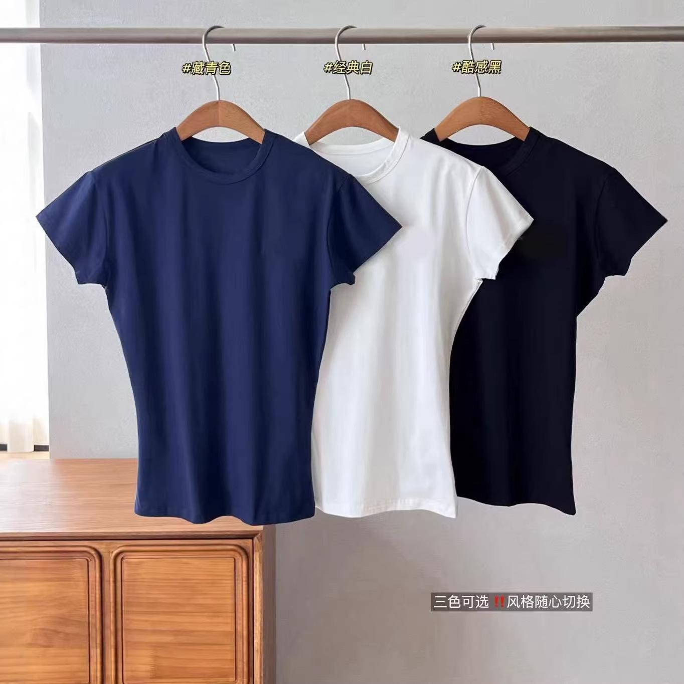 Early spring slim fit pleated letter print short sleeve round neck pullover T-shirt top women S белый