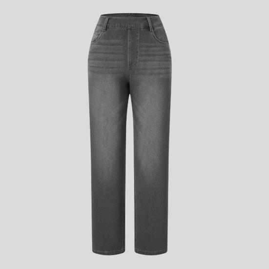 Women's Straight Leg Jeans Pull-On High Waisted Cropped Denim Pants Stretchy Ankle Jeans for Daily Wear Outings