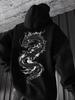 Men's Streetwear Dragon Hoodie Hip Hop Sports Streetwear Black & White Traditional Dragon Art Print Casual Loose Pullover Tops