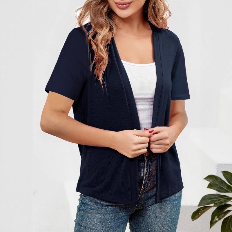 Short-sleeved Solid-color Casual, Slimming, Versatile and Elegant Top, Knitted Sweater Cardigan