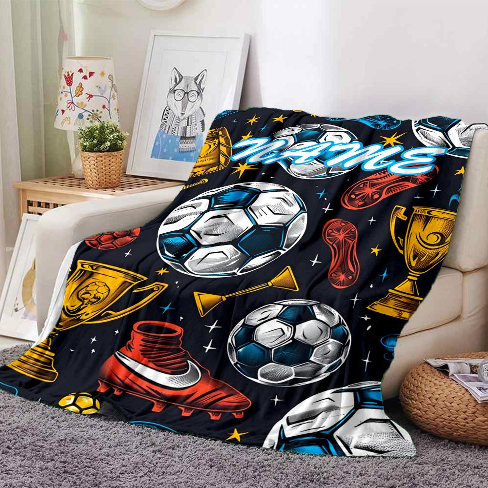 Custom Name Soccer Theme Printed Blanket - Perfect for Couch, Bed, Travel & Outdoor Use | Machine Washable, Cozy & Durable.
