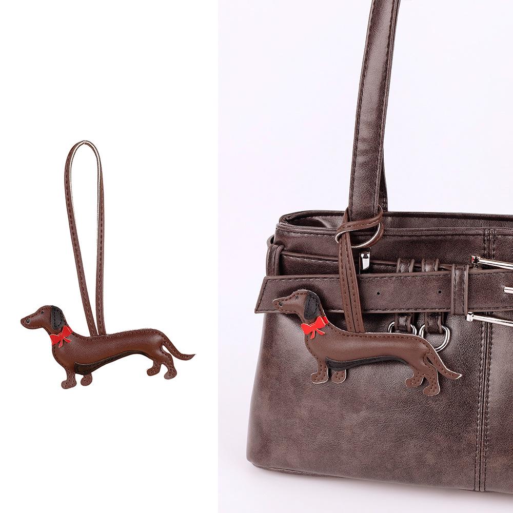 Exquisite Handmade PU Leather Sausage Dog Keychain Pendant - Cartoon Puppy Car Accessory