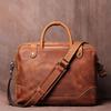 Real Cowhide Crazy Horse Leather Briefcase Men's Genuine Laptop Bag Retro Casual Top Layer Crossbody