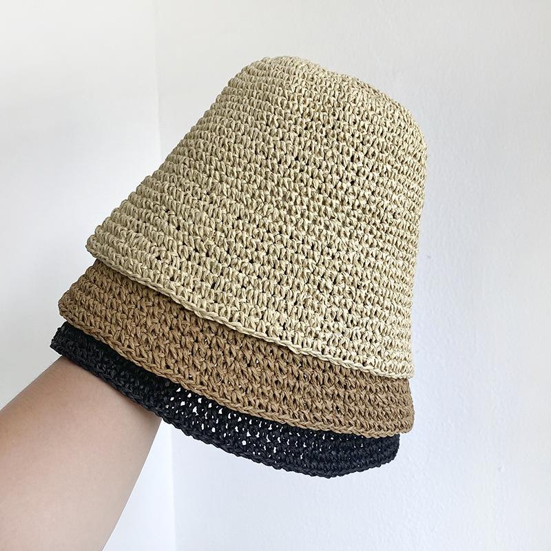 Handmade bucket straw hat women's woven versatile basin hat summer sunshade sunscreen bucket hat foldable sun hat