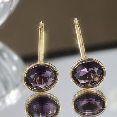 Exquisite Fashion Gold Color Oval Inlaid with Purple Stones Dangle Earrings for Women Engagement Wedding