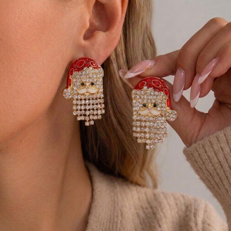 Santa Dangle Earrings for Christmas Outfits, Gold Tone Holiday Statement Pair with Bright Finish for Festive Gatherings