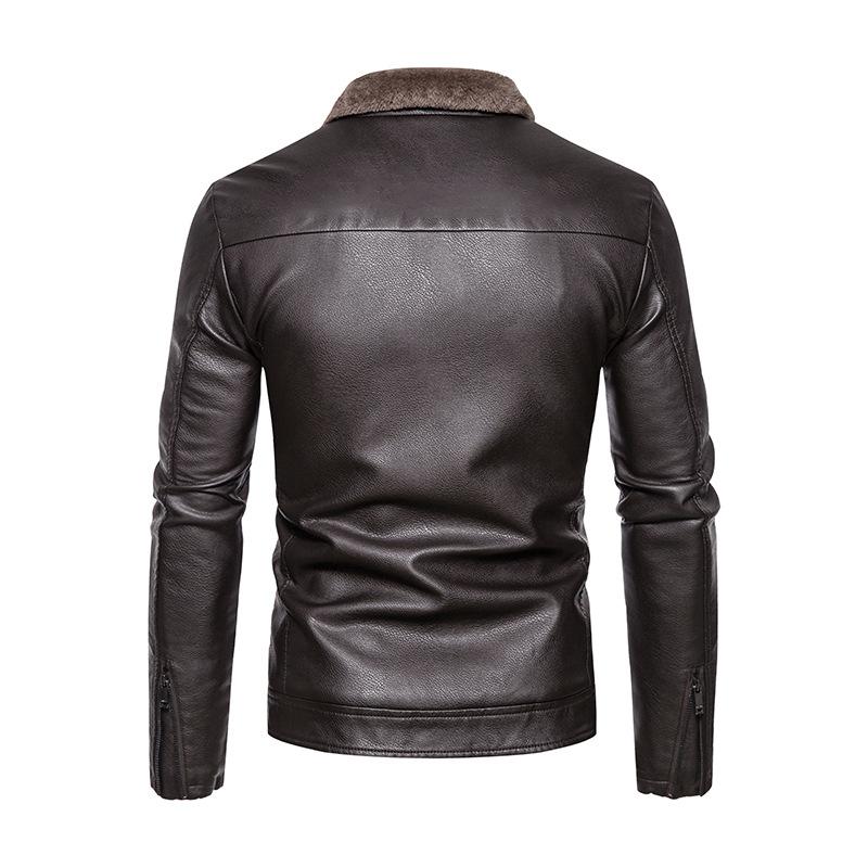 Men's business leather jacket velvet winter new men's leather jacket lapel fur