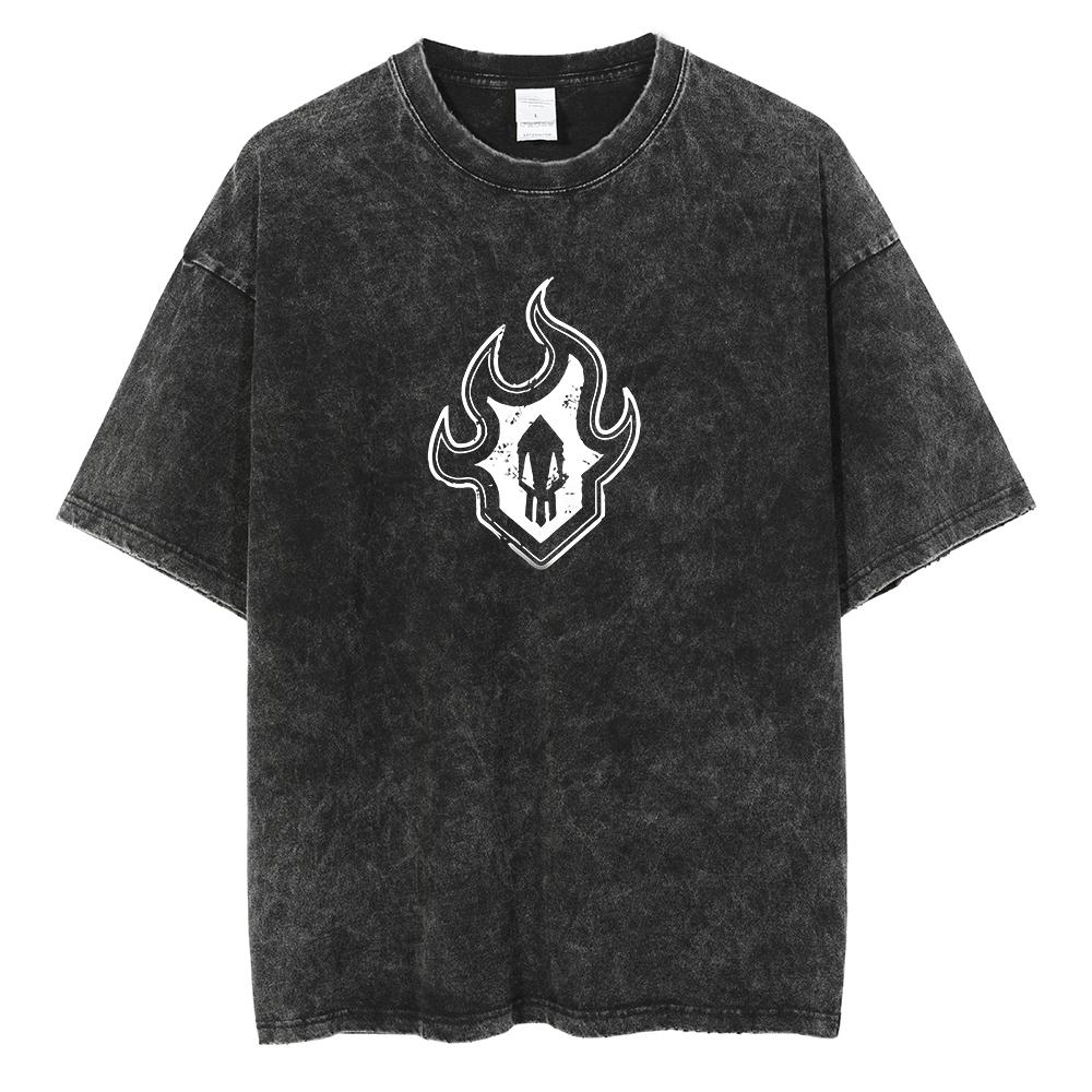 Berserk Logo Harajuku Anime Print TShirt Men Streetwear Vintage Black Tshirt Summer Short Sleeve Cotton Loose Washed Tops Tees