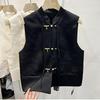 Outside the 2025 spring new stand-up collar buckle sleeveless retro jacquard vest