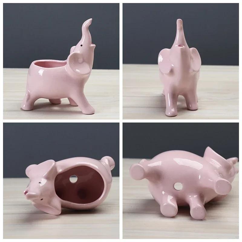 Elephant Decorative Ceramic Flower Pot for Succulents – Mini Cactus Planter with stand, Elegant Home Garden Decor