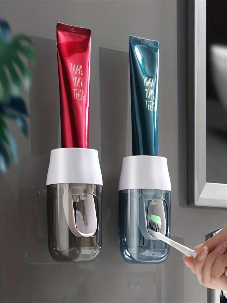 2Pcs Use This Automatic Hands-Free Toothpaste Dispenser and Wall-Mounted Bracket to Upgrade Your Bathroom