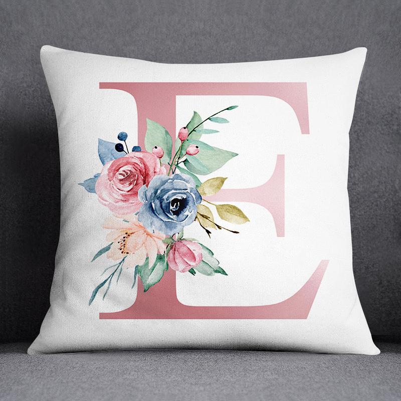 Floral Alphabet Pattern Decorative Pillowcase Square Pillowcase Home Office Decorative Cushion Cover