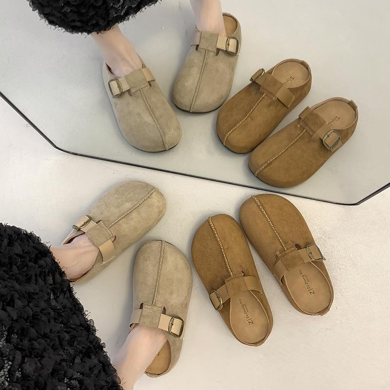 Thick bottom inner height increase ugly cute big head baotou half slippers women's summer outer wear autumn new models