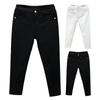 Men Jeans Buttons Zipper Fly Slim Fit Small Leg Jeans Solid Color Multi Pockets Design Stretchy Denim Pants