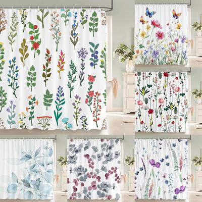 Elegant Flowers Shower Curtain 180x180cm Floral Printed Shower Curtain Polyester Bath Curtain Bathroom Decor Washable With Hooks