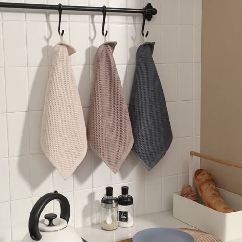 FOXNOV Dishcloths, Kitchen Dishcloths, Waffle Cotton, 34cm x 34cm, Antibacterial and Odor-Resistant, Absorbent, Quick-Drying, Kitchen Cloths, Kitchen