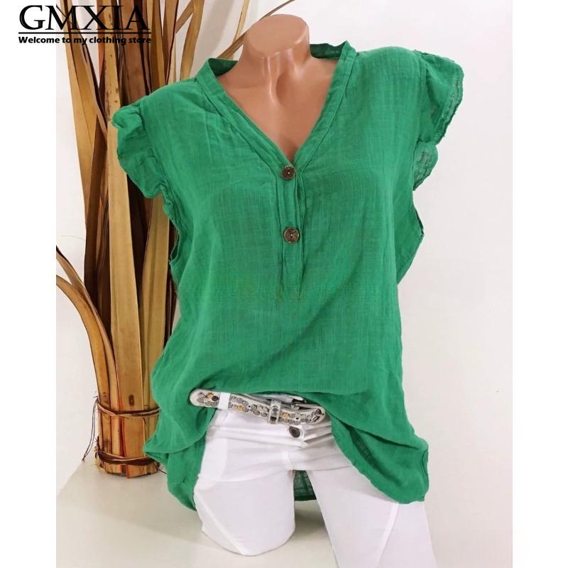 GMXIA Women's Fashion Casual Leisure Solid Color Print Sleeveless V Neck Blouses & Shirts