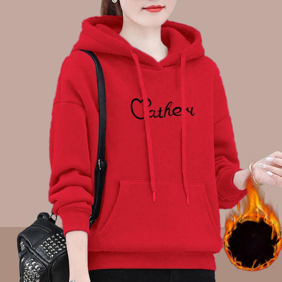 Женская толстая бархатная модная принтованная толстовка с капюшоном XXXL красный